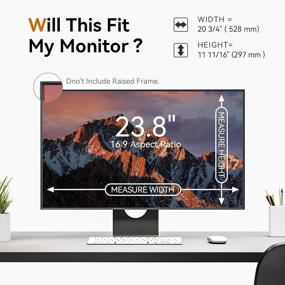 23.8"‎ Computer Privacy Filter 2-Pack Anti-Blue Light Anti-Glare Removable 16:9 - Picture 10 of 13